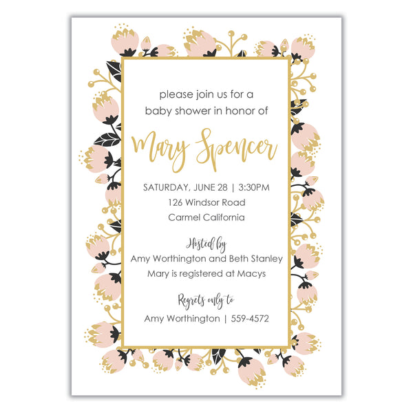 Pink and Gold Baby Shower Invitation
