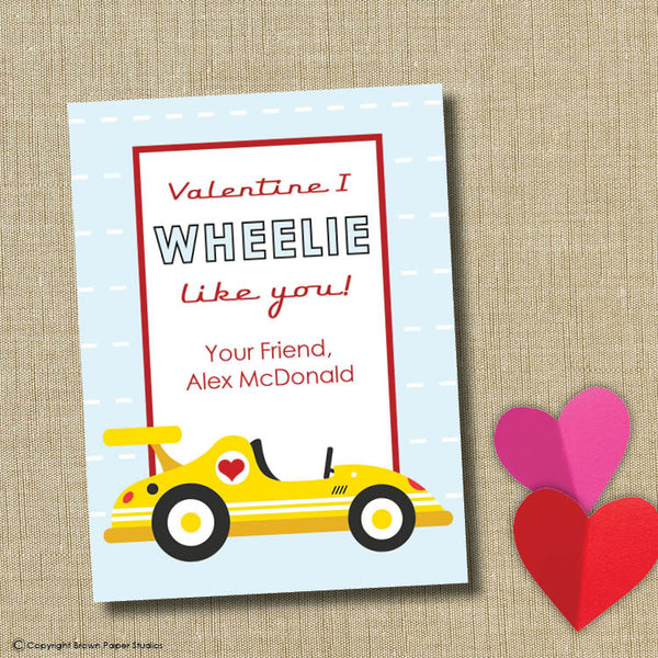 Race car School Valentine. Instant Download - Brown Paper Studios for Free Printable Race Car Valentines