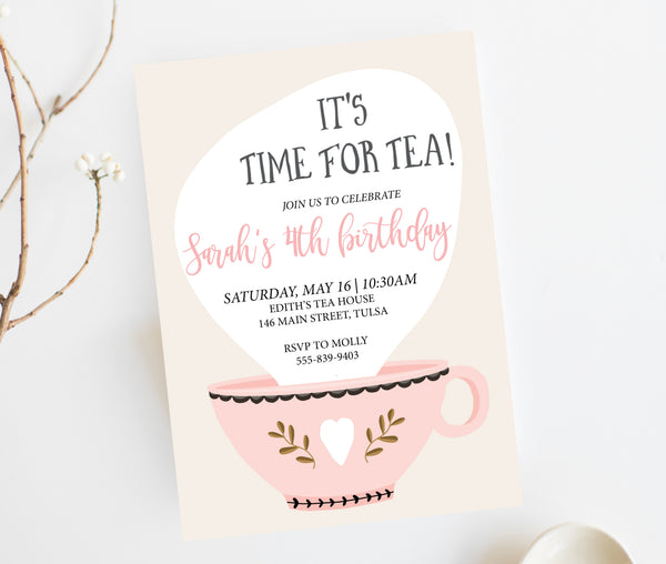 Tea Party Invitation Brown Paper Studios