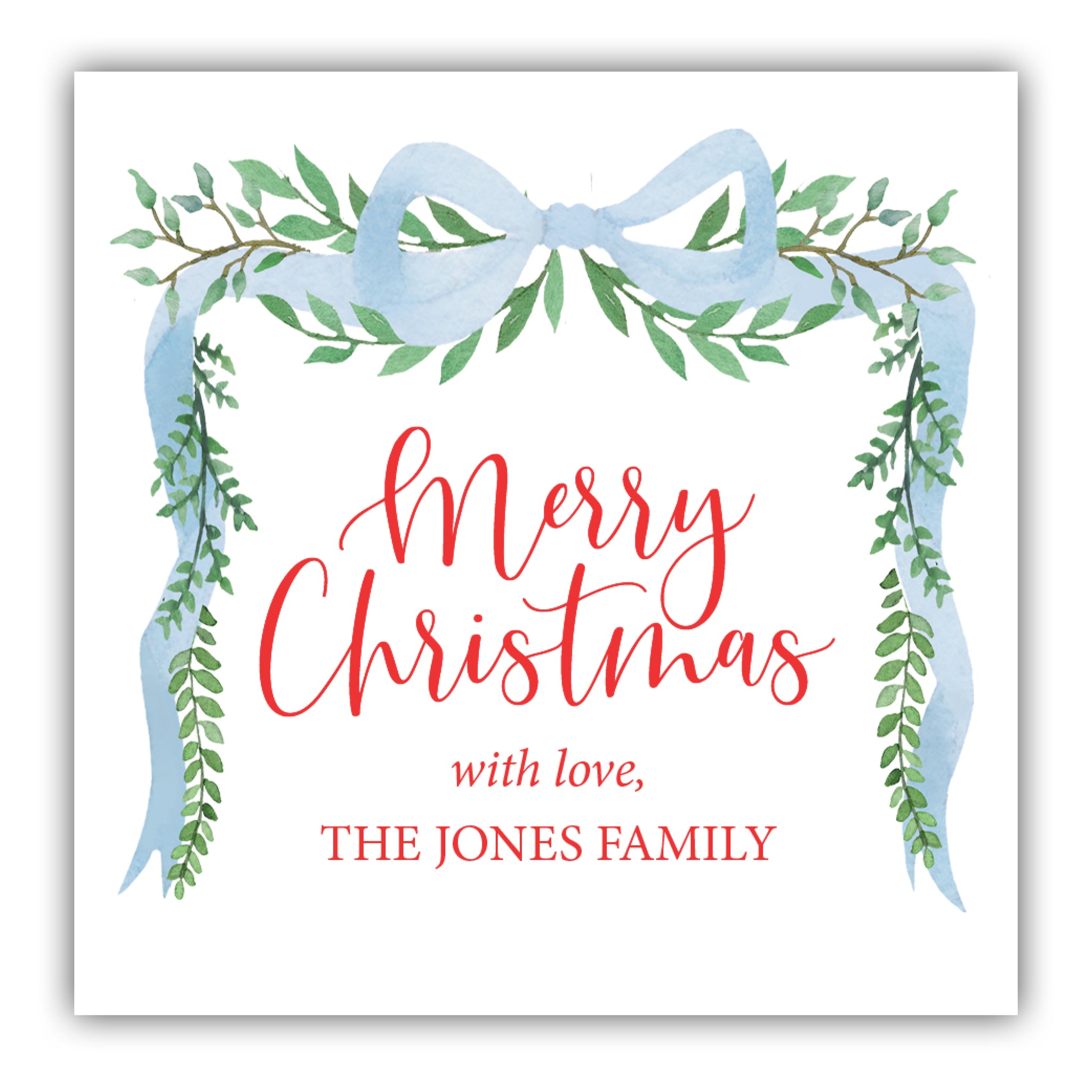 Blue Bow Christmas Label