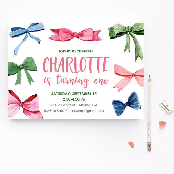 Bow Birthday Invitation - Brown Paper Studios