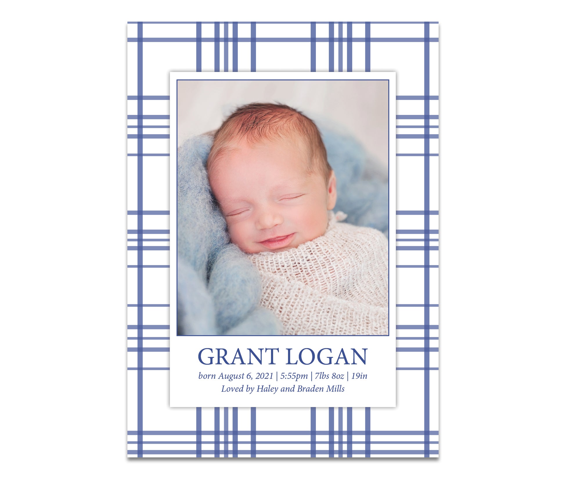 Blue Plaid Birth Announcement