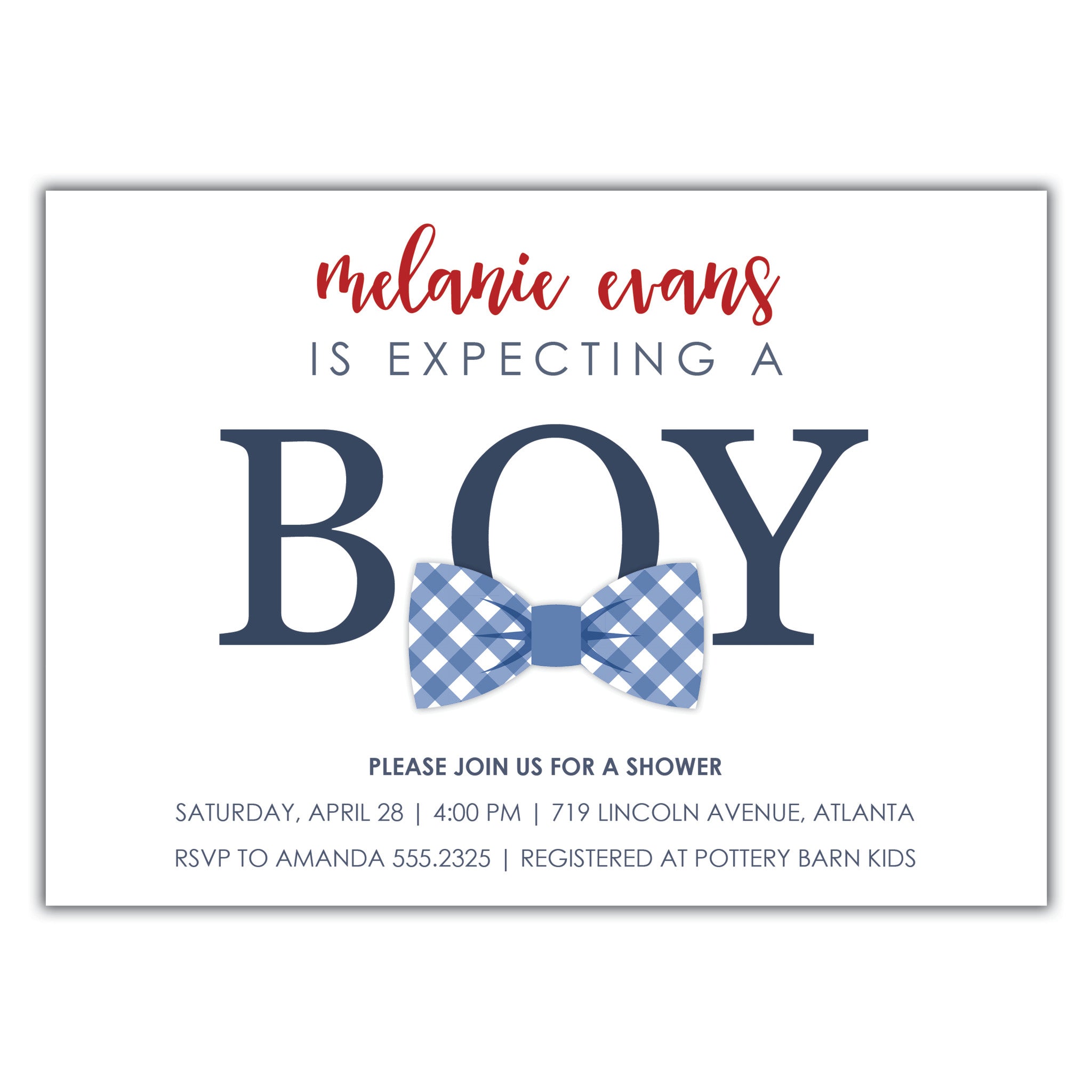 Bowtie Baby Shower Invitation