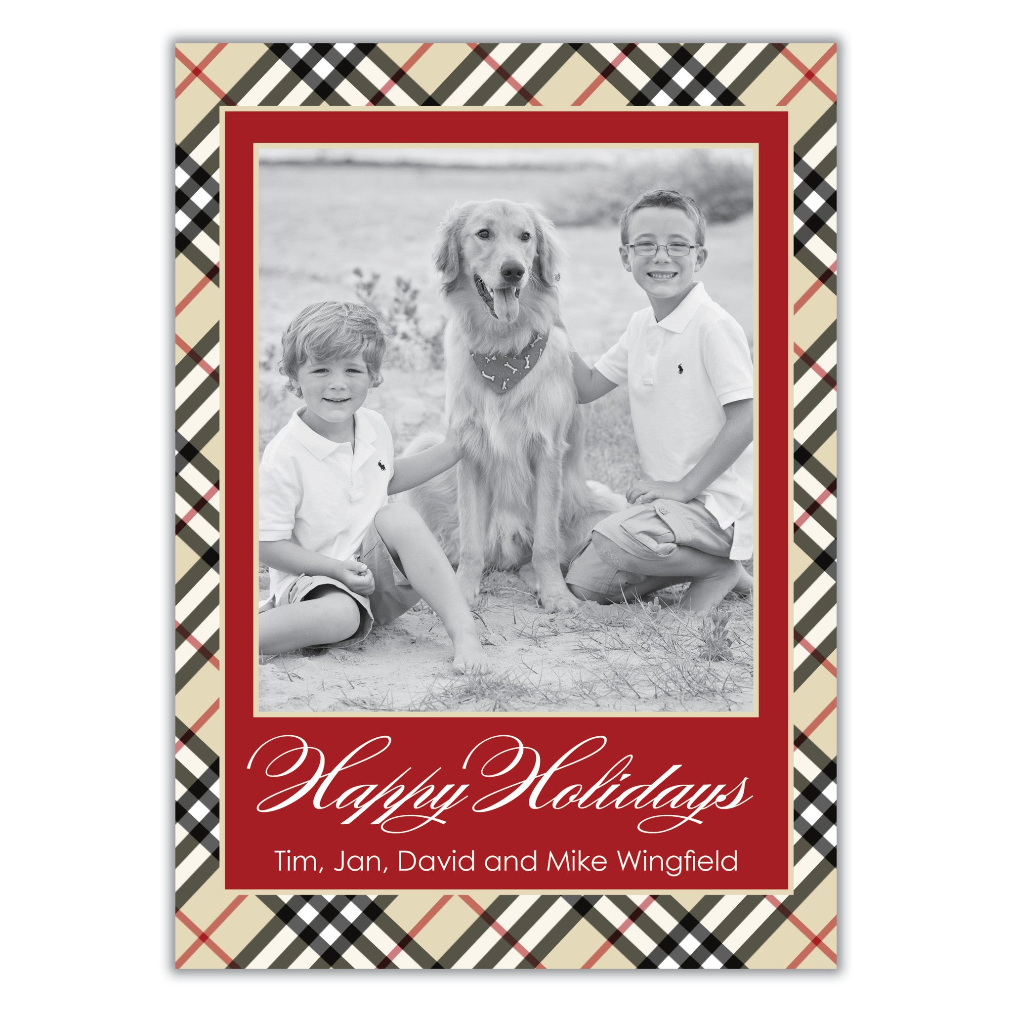 Gold Plaid Christmas Card
