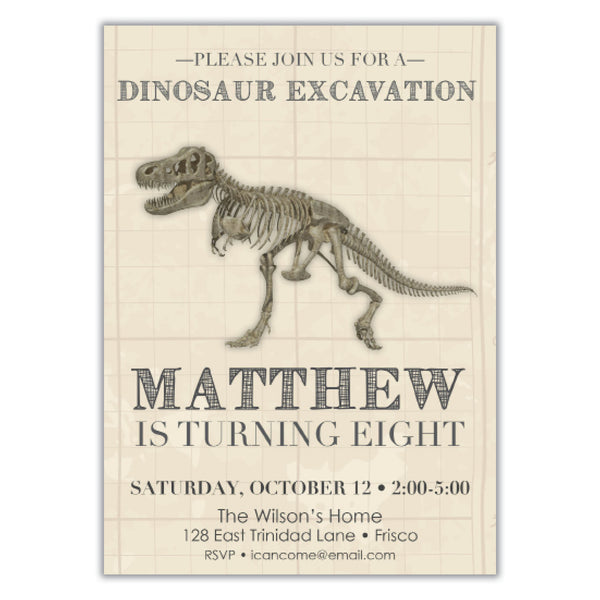Dinosaur Fossil Birthday invitation
