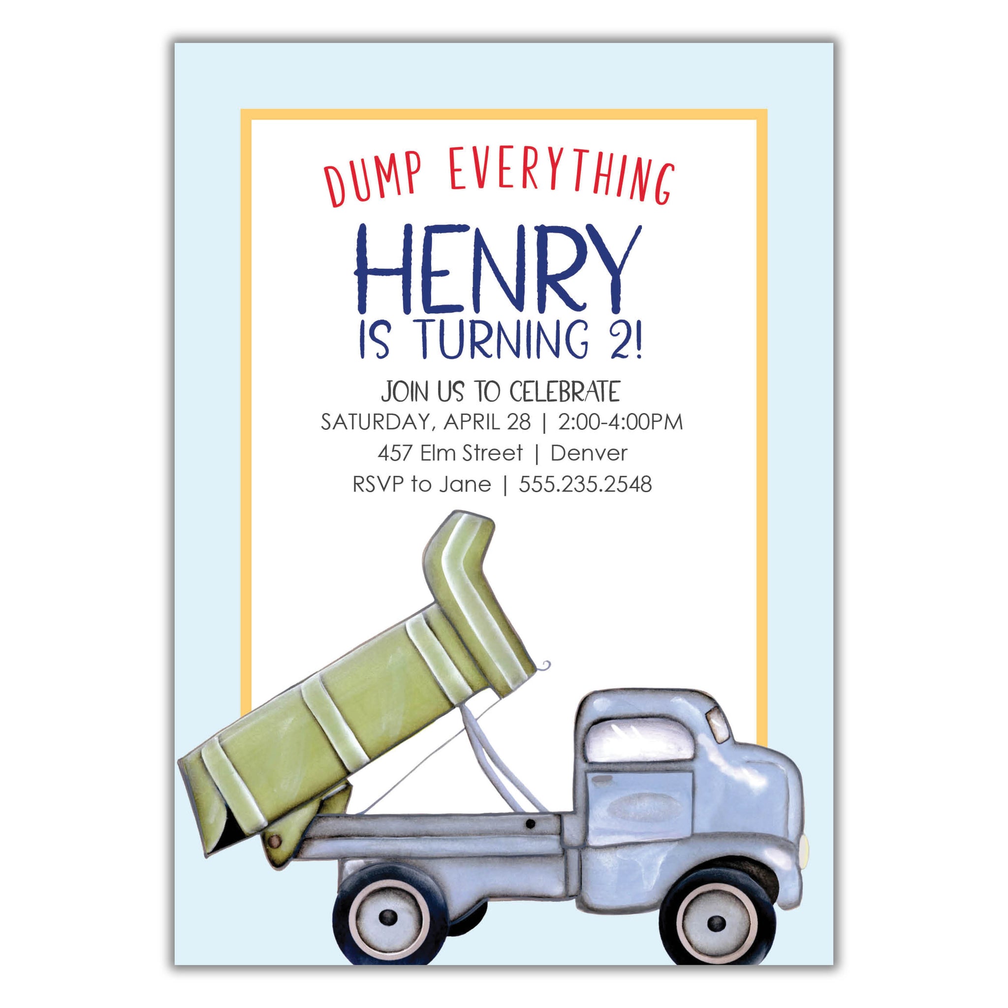 Dump Truck Birthday Invitation
