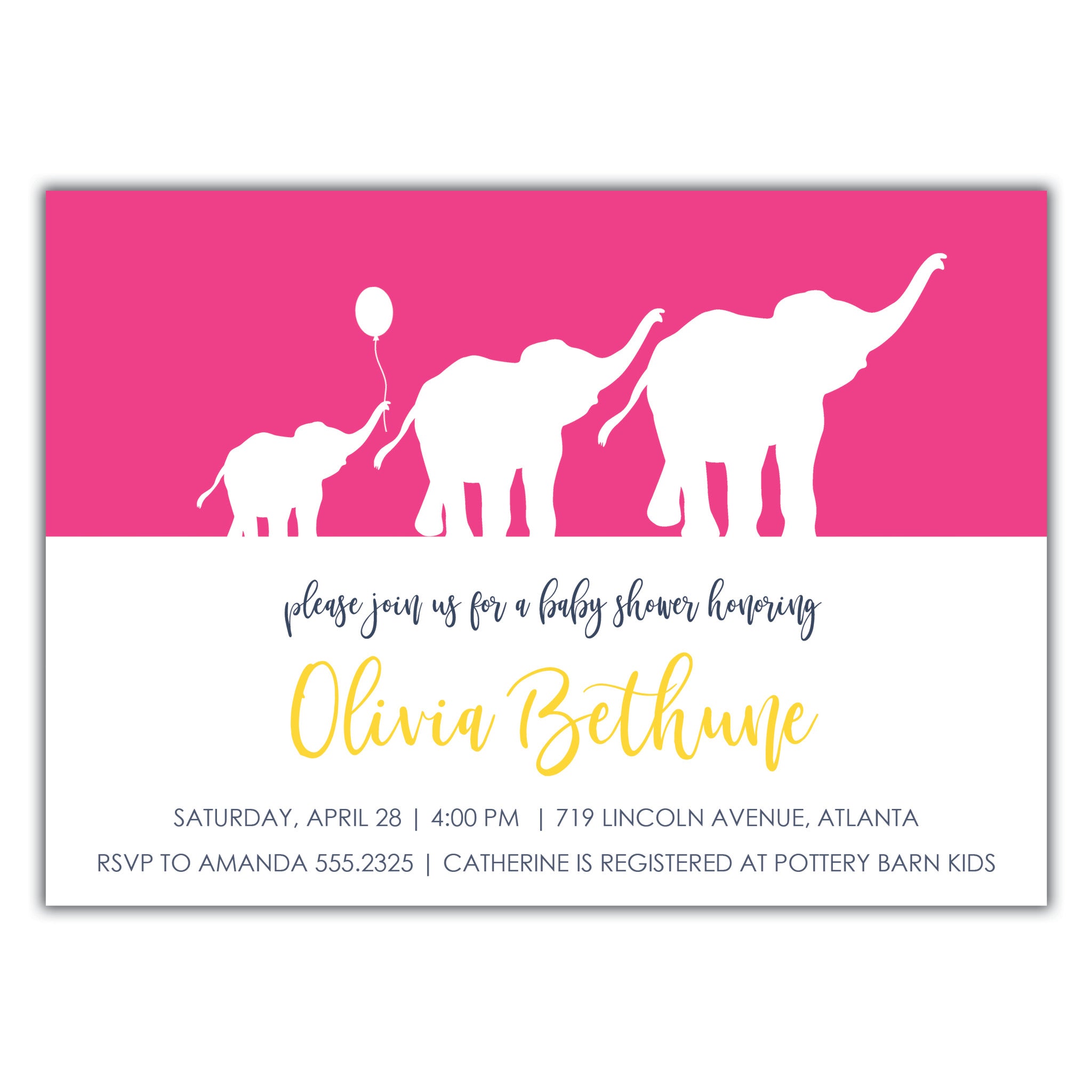 Elephant Baby Girl Shower Invitation