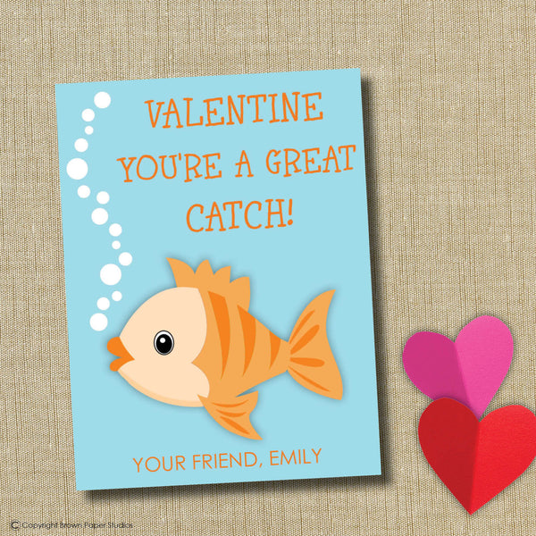 Goldfish School Valentine. Instant Download