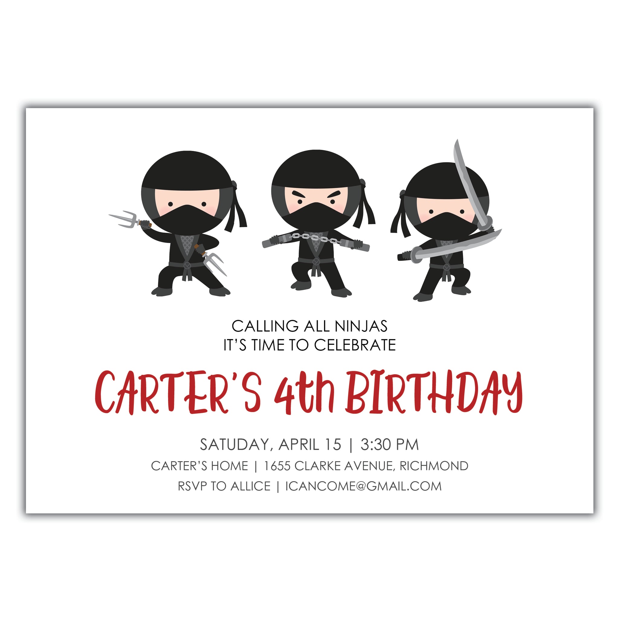 Ninja Birthday Invitation