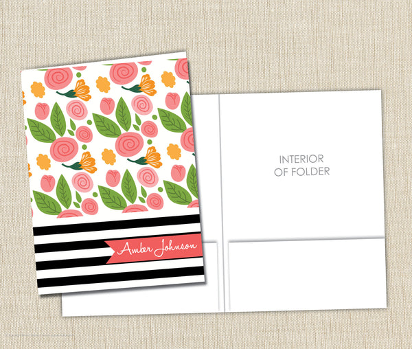 Personalized Folder Flowers and Stripes