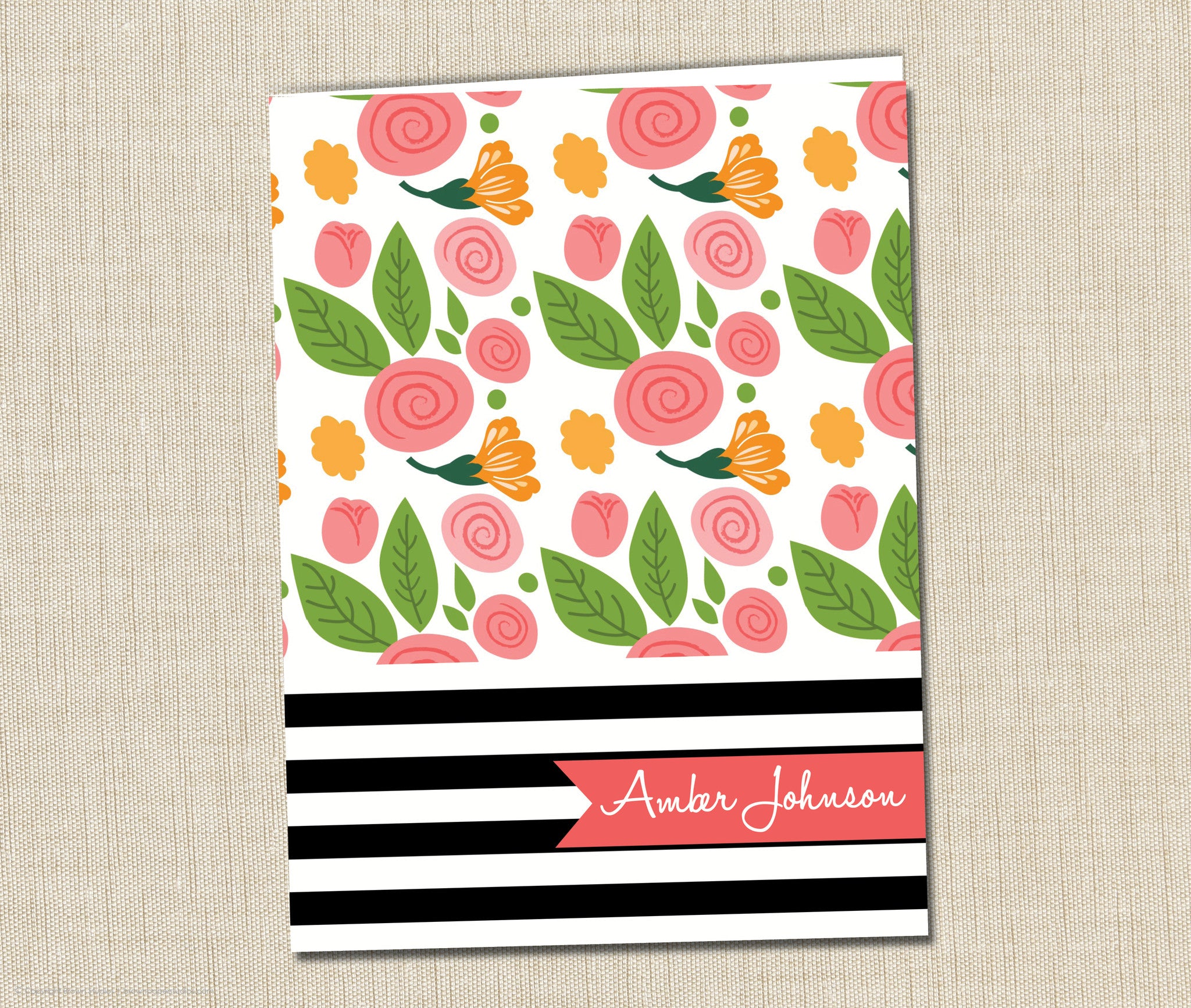 Personalized Folder Flowers and Stripes