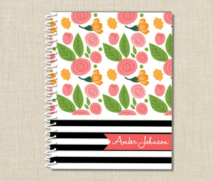 Personalized Notebook Flowers & Stripes
