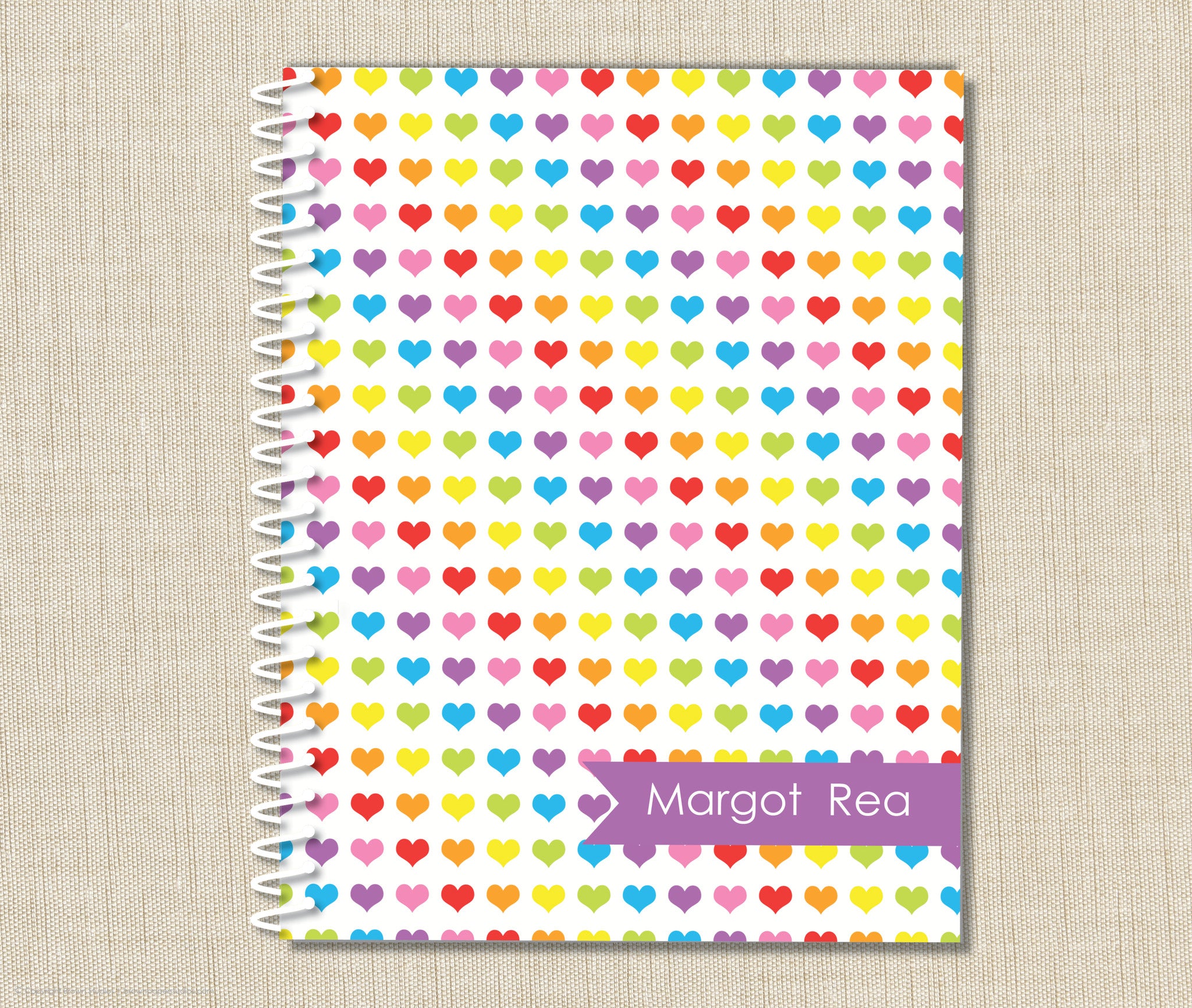 Personalized Rainbow Heart Spiral Notebook