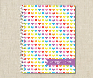Personalized Rainbow Heart Spiral Notebook