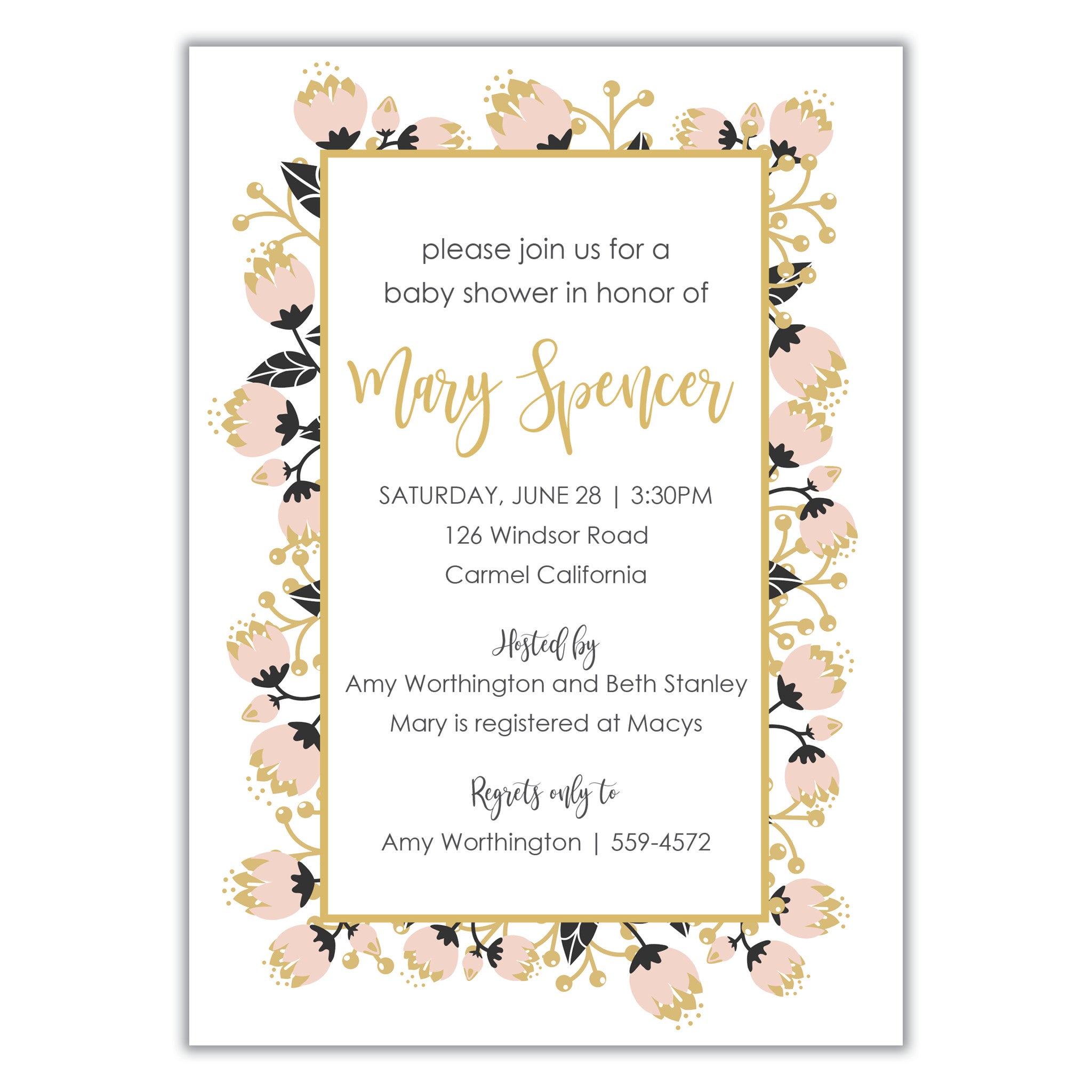 Pink and Gold Baby Shower Invitation