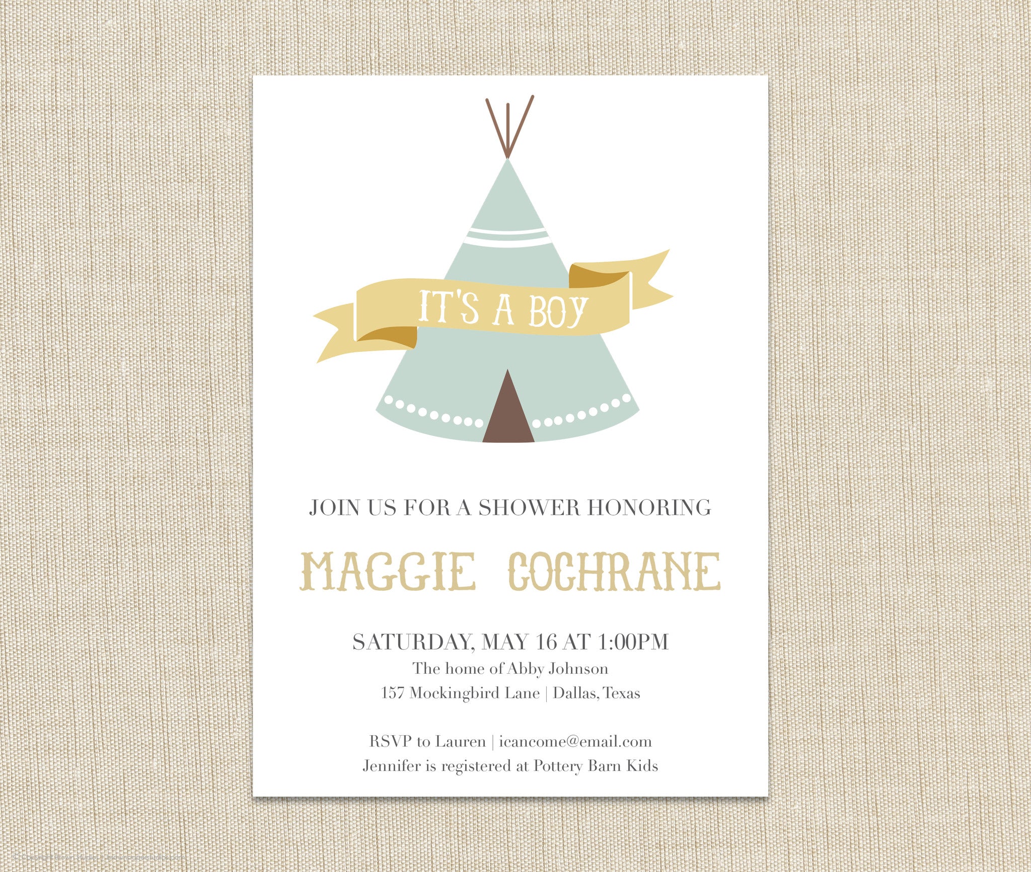 Teepee Baby Shower Invitation