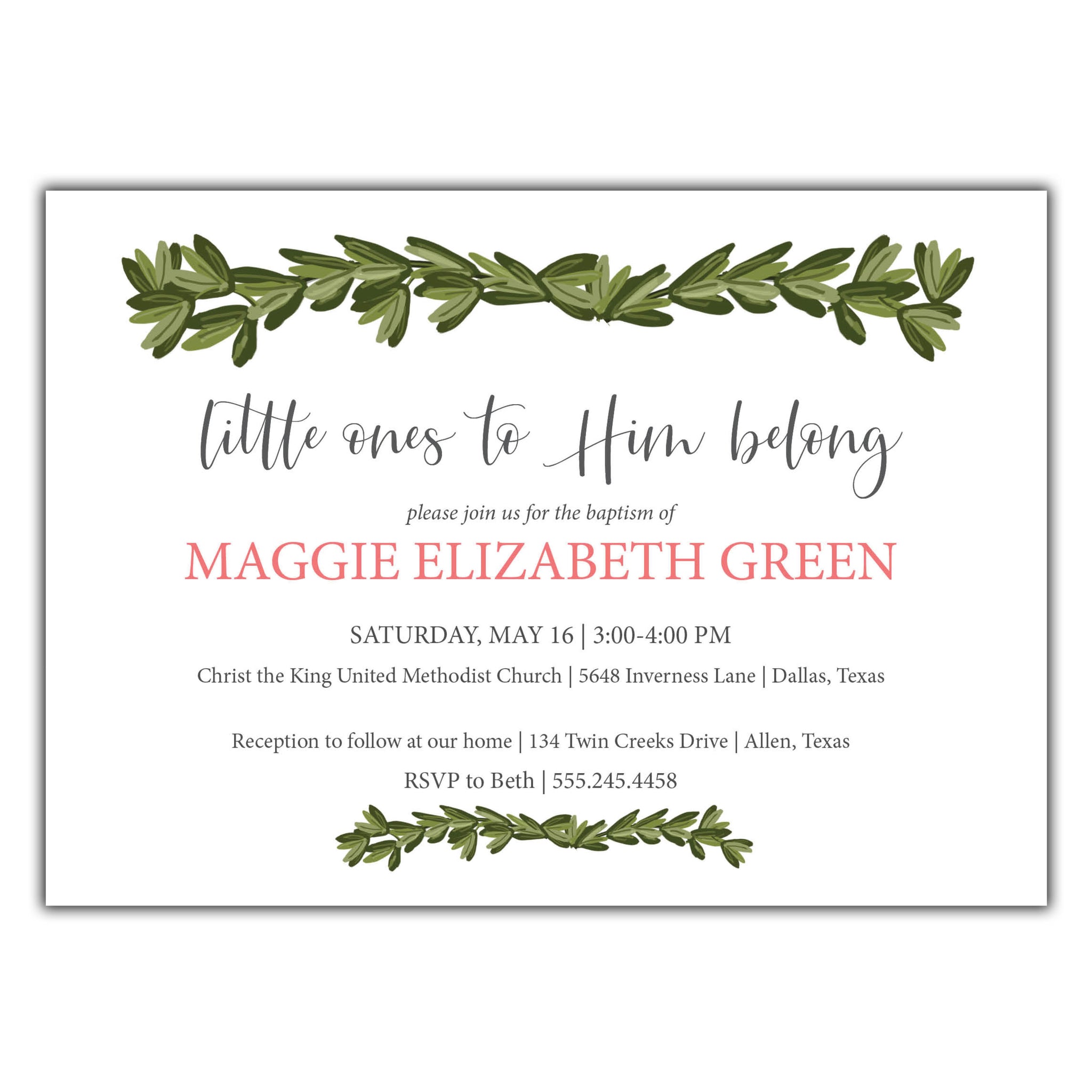 Boxwood Baptism Invitation