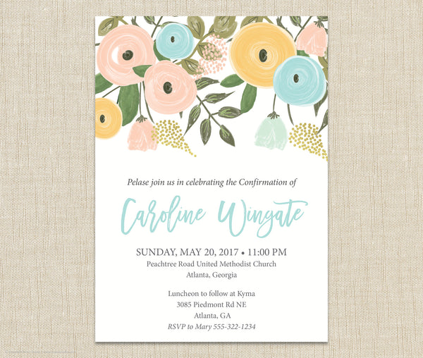 Watercolor Confirmation Invitation