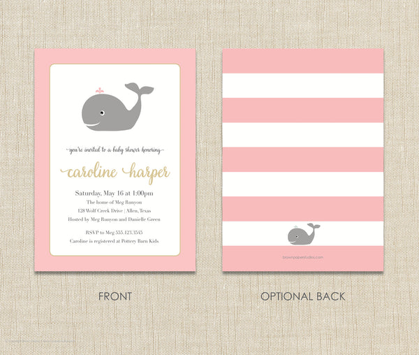 Whale Baby Shower Invitation girl