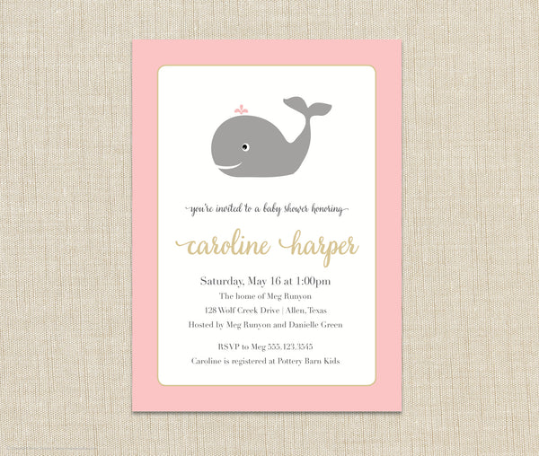 Whale Baby Shower Invitation girl